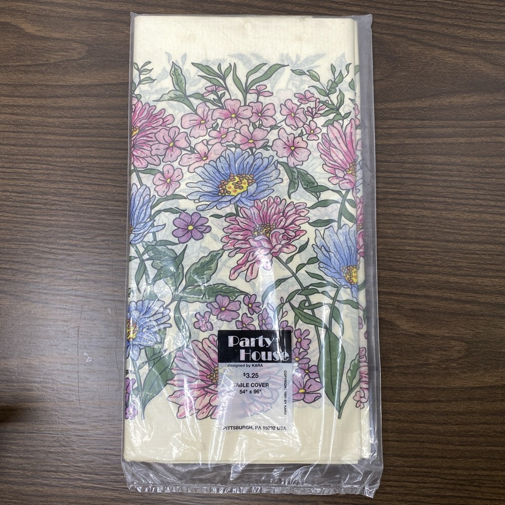 Vtg Pastel Floral 54"x96" Paper Table Cover 1991 Party House Design By KARA